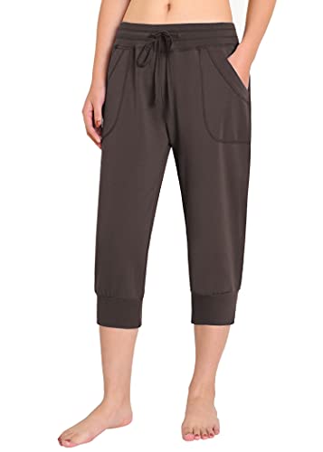 Weintee Damen Capri Jogger Jersey Sweatpants, Braun, X-Groß von Weintee
