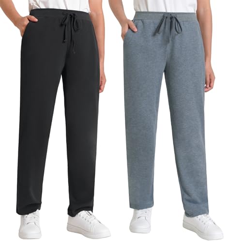 Weintee Damen Petite Sweatpants Jogginghose mit Taschen, Black Graniteheather 2er-Pack, Medium Zierlich von Weintee