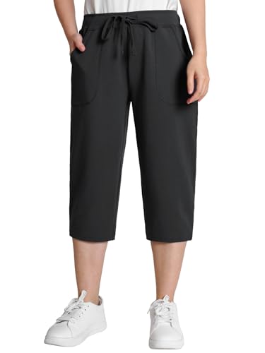 Weintee Petite Caprihose für Damen mit elastischem Bund, Schwarz, Large Zierlich von Weintee