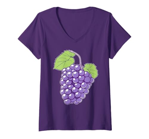 Damen Weintrauben Kostüm Trauben Verkleidung Winzer Obst Früchte T-Shirt mit V-Ausschnitt Damen Weintrauben Kostüm Trauben Verkleidung Winzer Obst Früchte T-Shirt mit V-Ausschnitt von Weintrauben Kostüm Obst Obstkostüm Frucht vegan