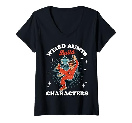 Damen Weird Aunts Build Characters Funny Groovy Disco Aunt Life T-Shirt mit V-Ausschnitt Damen Weird Aunts Build Characters Funny Groovy Disco Aunt Life T-Shirt mit V-Ausschnitt von Weird Aunt Squad Club Retro Gen X 70s Women Tees