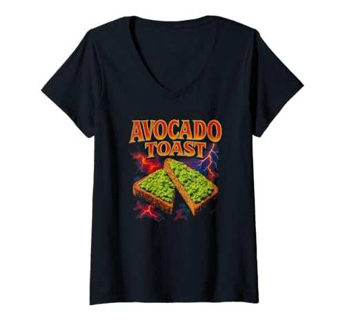 Damen Avocado Toast Lieblingsessen Lustiger Weird 90er Avocado Toast T-Shirt mit V-Ausschnitt von Weird Food Meme Merch