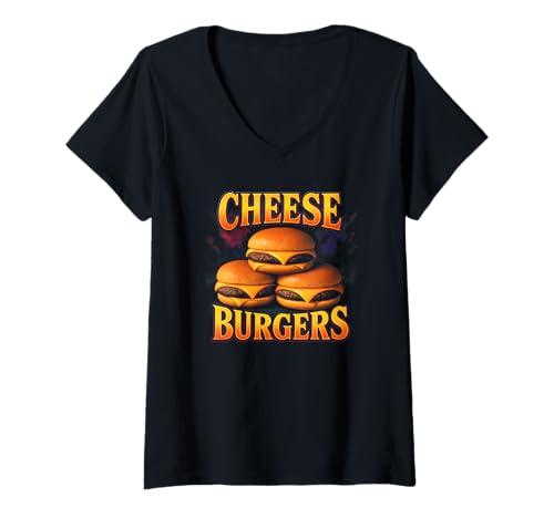 Damen Cheese Burger Lieblingsessen Lustiger seltsamer Cheeseburger der 90er T-Shirt mit V-Ausschnitt von Weird Food Meme Merch