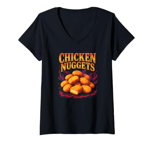 Damen Chicken Nuggets Lieblingsessen Funny Weird 90s Nuggets T-Shirt mit V-Ausschnitt von Weird Food Meme Merch