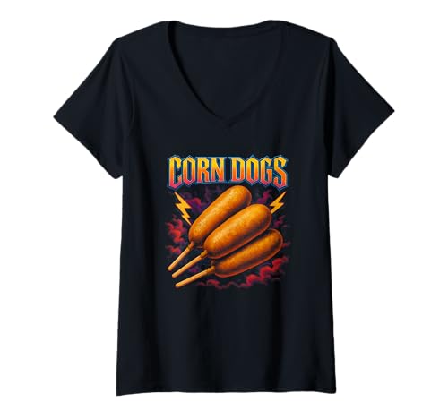 Damen Corn Dogs Lieblingsfutter Funny Weird 90er Jahre Corn Dogs T-Shirt mit V-Ausschnitt von Weird Food Meme Merch