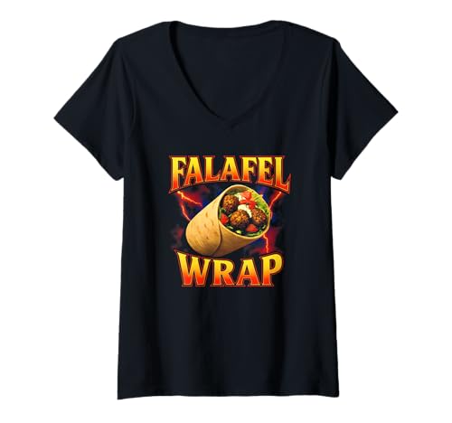 Damen Falafel Wrap Lieblingsessen Lustige seltsame 90er Falafel T-Shirt mit V-Ausschnitt von Weird Food Meme Merch