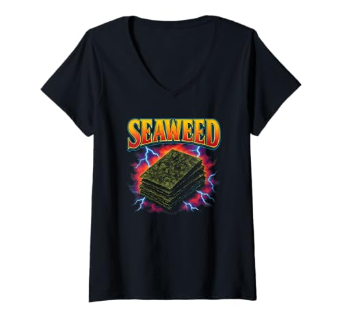 Damen Seetang Rolls Nori Lieblingsessen Funny Weird 90er Seetang T-Shirt mit V-Ausschnitt von Weird Food Meme Merch