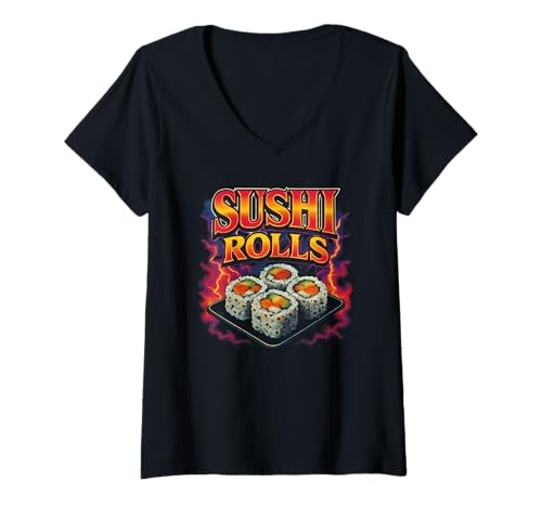 Damen Sushi Rolls Lieblingsessen Lustig Weird 90er Sushi T-Shirt mit V-Ausschnitt von Weird Food Meme Merch