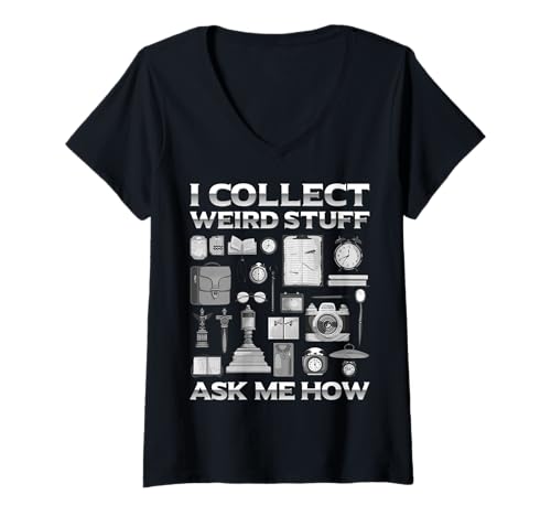 Damen I Collect Weird Stuff - Ask Me How Vintage Hobby Art T-Shirt mit V-Ausschnitt von Weird Hobby Collectors Apparel