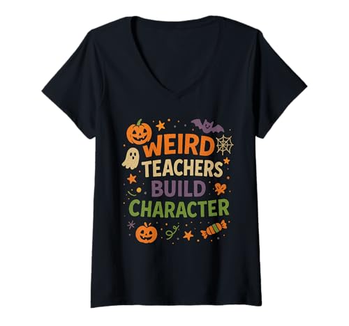 Damen Seltsame Lehrer Bauen Charakter auf — Lustiger Halloween-Unterricht T-Shirt mit V-Ausschnitt Damen Seltsame Lehrer Bauen Charakter auf — Lustiger Halloween-Unterricht T-Shirt mit V-Ausschnitt von Weird Teachers Build Character HHWCo.