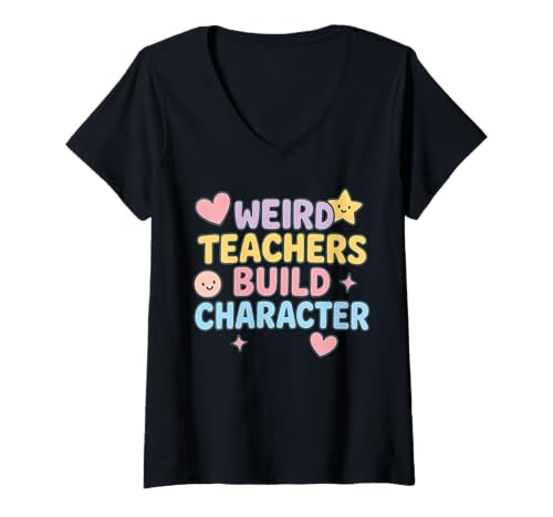 Damen Weird Teachers Build Character – niedliches Kawaii-Lehrdesign T-Shirt mit V-Ausschnitt Damen Weird Teachers Build Character – niedliches Kawaii-Lehrdesign T-Shirt mit V-Ausschnitt von Weird Teachers Build Character HHWCo.
