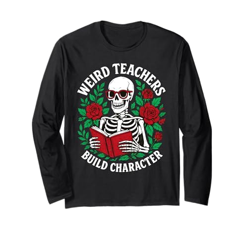 Weird Teachers Build Character Skelett Buch Halloween Frauen Langarmshirt Weird Teachers Build Character Skelett Buch Halloween Frauen Langarmshirt von Weird Teachers Build Character Skeleton Book
