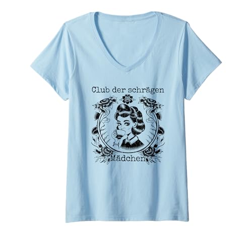 Damen Club der schrägen Mädchen Spruch Gothic Stil Ästhetik T-Shirt mit V-Ausschnitt Damen Club der schrägen Mädchen Spruch Gothic Stil Ästhetik T-Shirt mit V-Ausschnitt von Weird Vibes Kollektiv