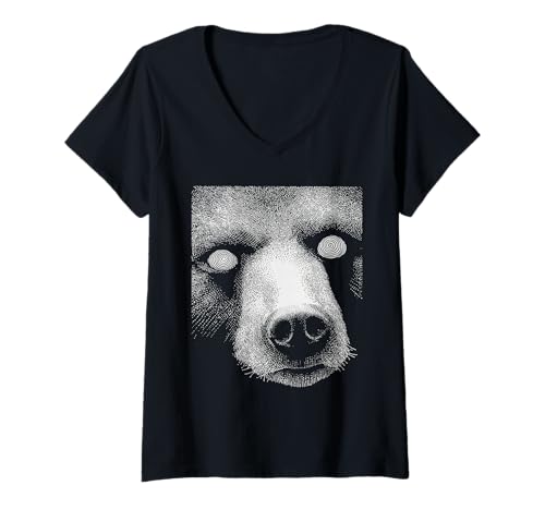 Damen Hypnotic Bear Weird Eyes Gothic Weirdcore Gruseliges Halloween T-Shirt mit V-Ausschnitt von Weirdcore Clothing & Halloween Clothes