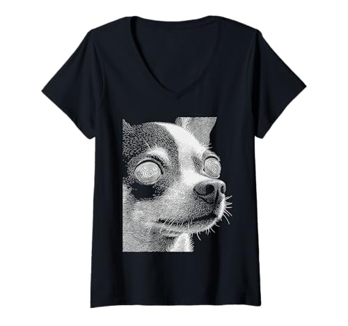 Damen Hypnotic Chihuahua Weird Eyes Horror Weirdcore Halloween Hund T-Shirt mit V-Ausschnitt von Weirdcore Clothing & Halloween Clothes