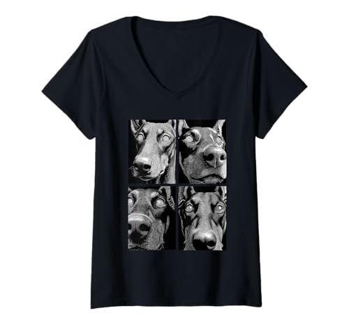 Damen Hypnotic Dobermans Weird Eyes Seltsame Gruselige Halloween-Hunde T-Shirt mit V-Ausschnitt von Weirdcore Clothing & Halloween Clothes
