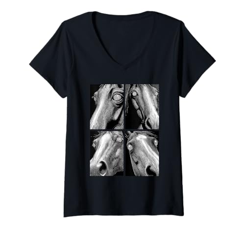 Damen Hypnotic Horses Weird Eyes Weirdcore Horror Gruseliges Halloween T-Shirt mit V-Ausschnitt von Weirdcore Clothing & Halloween Clothes