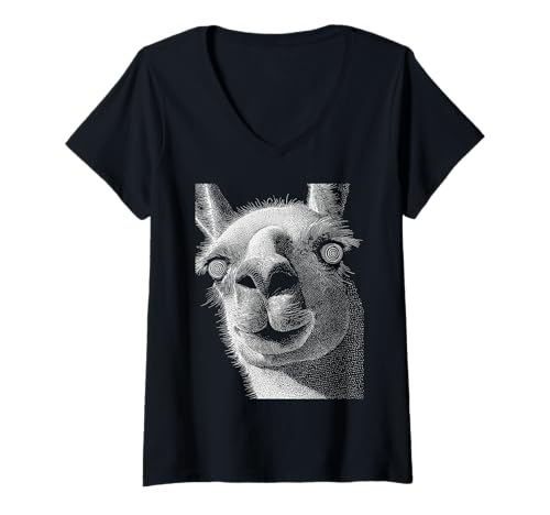 Damen Hypnotic Lama Weird Eyes Horror Weirdcore Gruseliges Halloween T-Shirt mit V-Ausschnitt von Weirdcore Clothing & Halloween Clothes