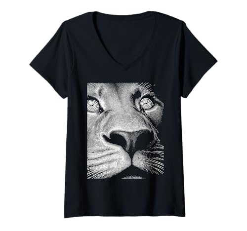 Damen Hypnotic Lion Weird Eyes Horror Weirdcore Gruseliges Halloween T-Shirt mit V-Ausschnitt von Weirdcore Clothing & Halloween Clothes