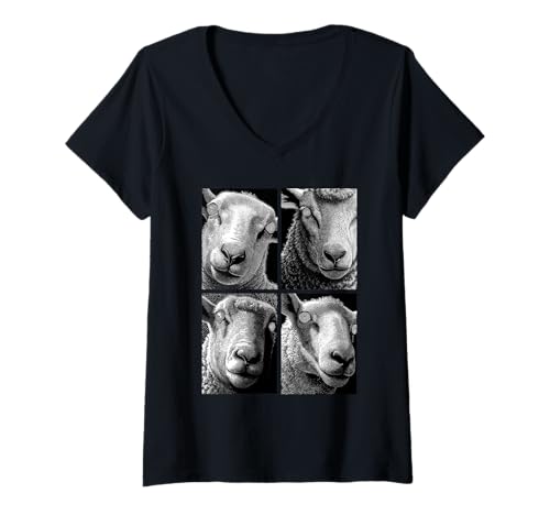 Damen Hypnotic Sheep Weird Eyes Horror Weirdcore Gruseliges Halloween T-Shirt mit V-Ausschnitt von Weirdcore Clothing & Halloween Clothes