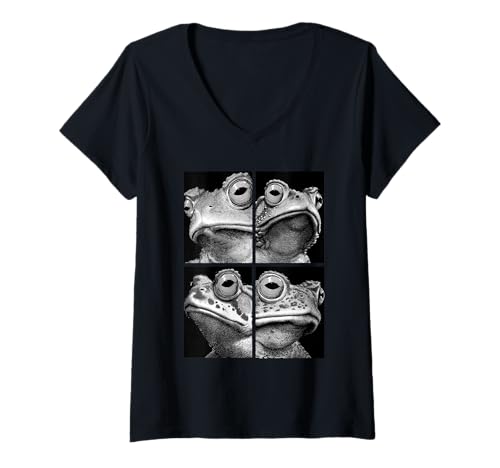 Damen Hypnotic Toads Weird Eyes Horror Weirdcore Halloween Frösche T-Shirt mit V-Ausschnitt von Weirdcore Clothing & Halloween Clothes