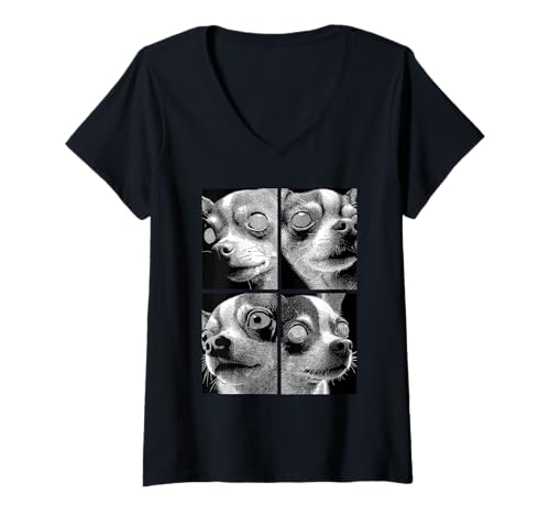 Damen Hypnotische Chihuahua, seltsame Augen, Horror, Weirdcore, Halloween T-Shirt mit V-Ausschnitt von Weirdcore Clothing & Halloween Clothes