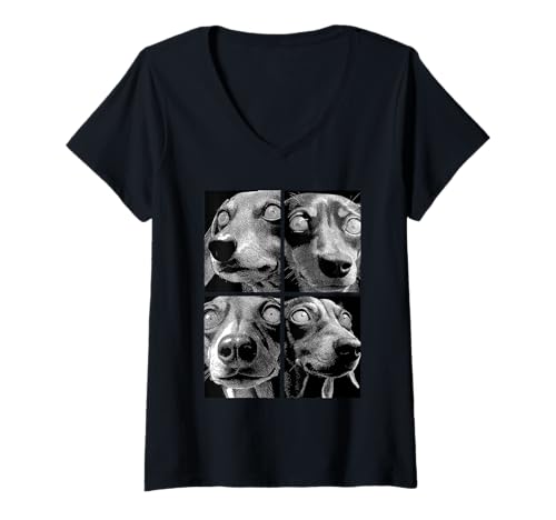 Damen Hypnotische Dackel Weird Eyes Weirdcore Halloween Hunde T-Shirt mit V-Ausschnitt von Weirdcore Clothing & Halloween Clothes