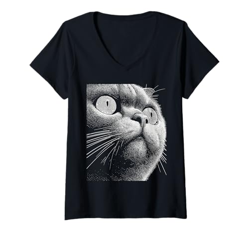 Damen Hypnotische Perserkatze Weird Eyes Weirdcore Gruseliges Halloween T-Shirt mit V-Ausschnitt von Weirdcore Clothing & Halloween Clothes