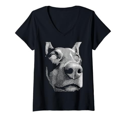 Damen Hypnotischer Dobermann Weird Eyes Horror Weirdcore Halloween Hund T-Shirt mit V-Ausschnitt von Weirdcore Clothing & Halloween Clothes