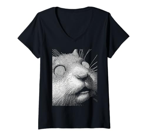 Damen Hypnotischer Hamster Seltsame Augen Weirdcore Horror Halloween T-Shirt mit V-Ausschnitt von Weirdcore Clothing & Halloween Clothes