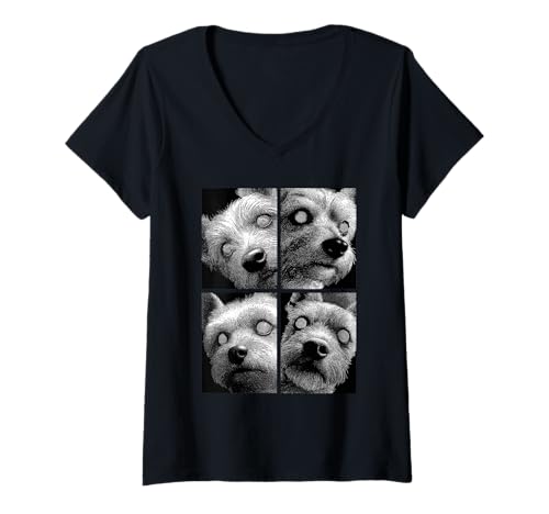 Damen Hypnotischer Yorkshire Terrier Odd Eyes Weirdcore Halloween-Hunde T-Shirt mit V-Ausschnitt von Weirdcore Clothing & Halloween Clothes
