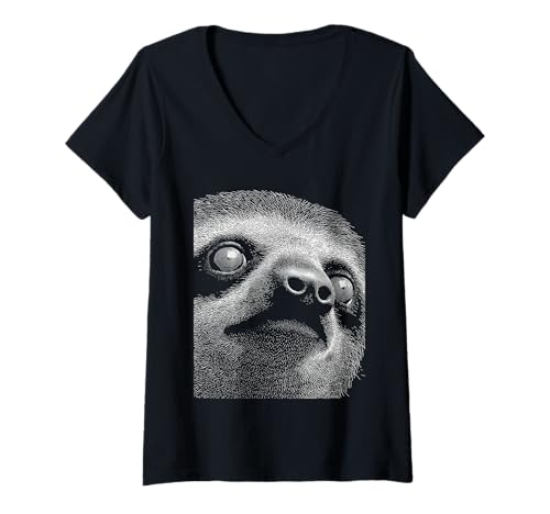 Damen Hypnotisches Faultier Weird Eyes Horror Weirdcore Gruseliges Halloween T-Shirt mit V-Ausschnitt von Weirdcore Clothing & Halloween Clothes