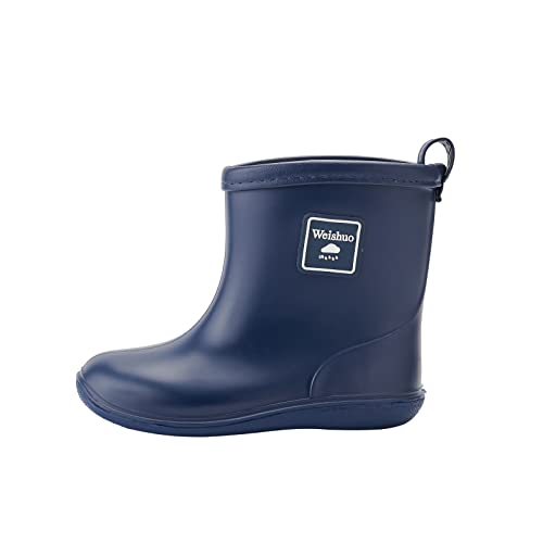 Weishuo Gummistiefel Kinder Wasserdichte Stiefel Regenschuhe für Kleinkinder Jungen Mädchen 1-8 Jahre, Herstellergröße 13, EU-Größe 20/21, Dunkelblau von Weishuo