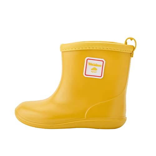 Weishuo Gummistiefel Kinder Wasserdichte Stiefel Regenschuhe für Kleinkinder Jungen Mädchen 1-8 Jahre, Herstellergröße 17, EU-Größe 25, Gelb von Weishuo