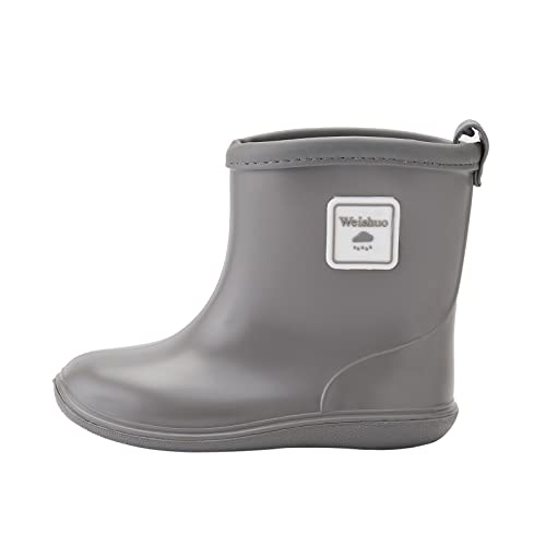 Weishuo Gummistiefel Kinder Wasserdichte Stiefel Regenschuhe für Kleinkinder Jungen Mädchen 1-8 Jahre, Herstellergröße 14, EU-Größe 22/23, Grau von Weishuo