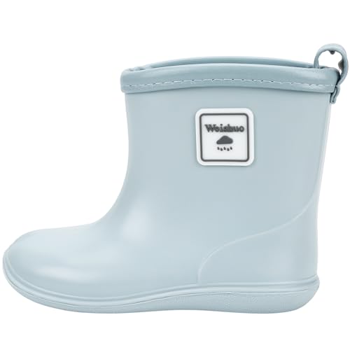 Weishuo Gummistiefel Kinder Wasserdichte Stiefel Regenschuhe für Kleinkinder Jungen Mädchen 1-8 Jahre, Herstellergröße 15, EU-Größe 23, Hellblau von Weishuo