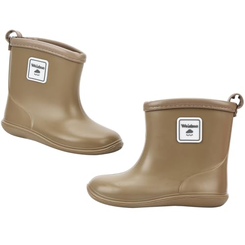 Weishuo Gummistiefel Kinder Wasserdichte Stiefel Regenschuhe für Kleinkinder Jungen Mädchen 1-8 Jahre, Herstellergröße 18, EU-Größe 27, Kamel von Weishuo