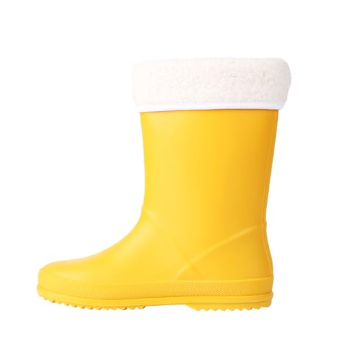 Gummistiefel Kinder Gefüttert Winter Mittelkalb Regenstiefel Leichte Wasserdichte Regenschuhe für Kleinkinder Jungen Mädchen, Herstellergröße 18, 27.5/28.5 EU, Gelb von Weishuo