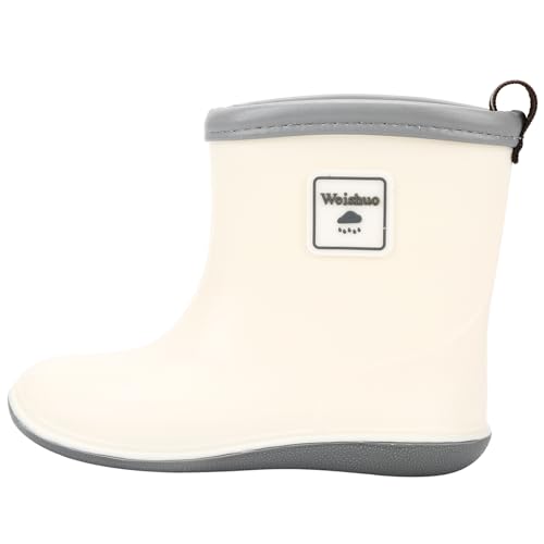 Gummistiefel Kinder Wasserdichte Stiefel Regenschuhe für Kleinkinder Jungen Mädchen 1-8 Jahre, Herstellergröße 15, EU-Größe 23, Weiß & Grau von Weishuo