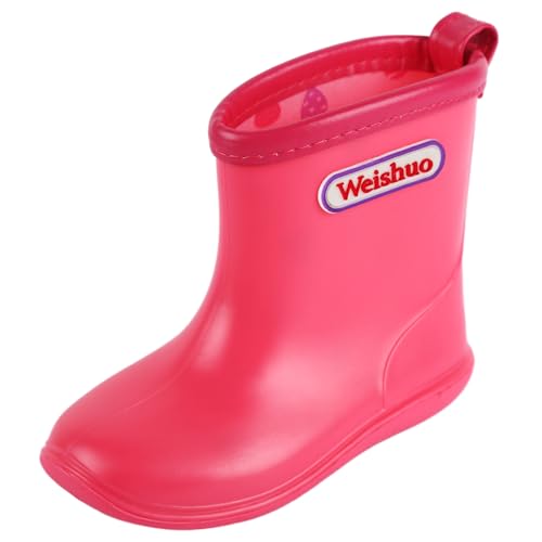 Gummistiefel Kinder für Jungen Mädchen Wasserdichte Rutschfeste Weiche PVC Regenstiefel Kleinkind, Herstellergröße 15, EU-Größe 23, Rosarot von Weishuo