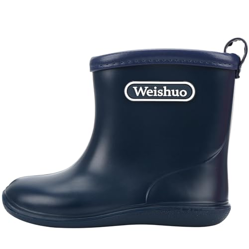 Gummistiefel Kinder für Jungen Mädchen Wasserdichte Rutschfeste Weiche PVC Regenstiefel Kleinkind, Herstellergröße 21, EU-Größe 32, Dunkelblau von Weishuo
