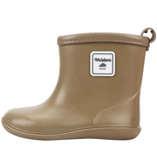 Weishuo Gummistiefel Kinder Wasserdichte Stiefel Regenschuhe für Kleinkinder Jungen Mädchen 1-8 Jahre, Herstellergröße 18, EU-Größe 26, Kamel von Weishuo