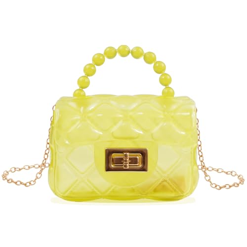 Weishuo Mädchen Umhängetasche Transparente Gesteppte Taschen mit Perlengriff Kleine Geldbörse Brieftasche Kinder Handtasche für Mädchen Kleinkinder Teens - Gelb Weishuo Mädchen Umhängetasche Transparente Gesteppte Taschen mit Perlengriff Kleine Geldbörse Brieftasche Kinder Handtasche für Mädchen Kleinkinder Teens - Gelb von Weishuo