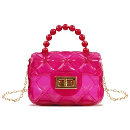 Weishuo Mädchen Umhängetasche Transparente Gesteppte Taschen mit Perlengriff Kleine Geldbörse Brieftasche Kinder Handtasche für Mädchen Kleinkinder Teens - Rot von Weishuo