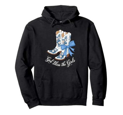 God Bless The Girls Cowgirl Boots Blau Schleife Western Pullover Hoodie von Weiße Cowgirl Boots God Bless The Girls Motiv