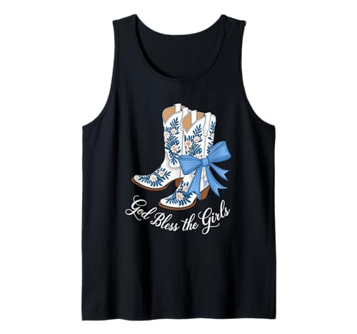 God Bless The Girls Cowgirl Boots Blau Schleife Western Tank Top von Weiße Cowgirl Boots God Bless The Girls Motiv