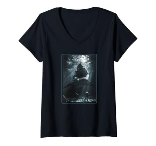 Damen Weiße Haie Weißer Hai T-Shirt mit V-Ausschnitt Damen Weiße Haie Weißer Hai T-Shirt mit V-Ausschnitt von Weiße Haie Weißer Hai Tier Shop