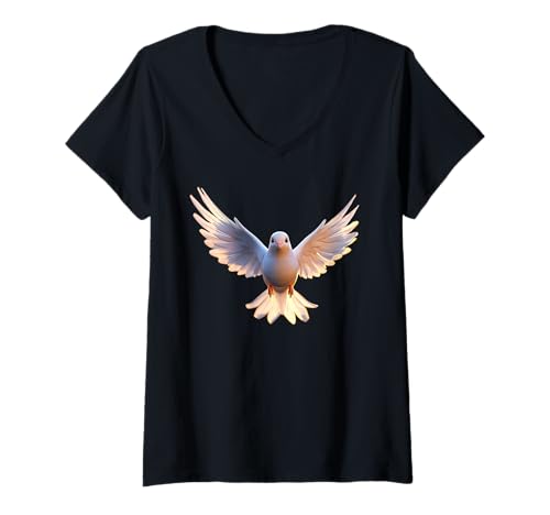 Damen Taube in Weiß Stadttaube Weiße Ringeltaube Süße Tauben T-Shirt mit V-Ausschnitt von Weiße Tauben für Tauben Liebhaber & Frieden