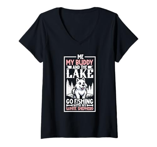 Damen Angeln und Weißer Schäferhund T-Shirt mit V-Ausschnitt Damen Angeln und Weißer Schäferhund T-Shirt mit V-Ausschnitt von Weißer Schäferhund Designs