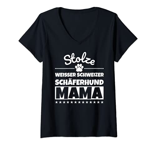 Damen Stolze Weißer Schweizer Schäferhund Mama T-Shirt mit V-Ausschnitt Damen Stolze Weißer Schweizer Schäferhund Mama T-Shirt mit V-Ausschnitt von Weißer Schweizer Schäferhund lustig